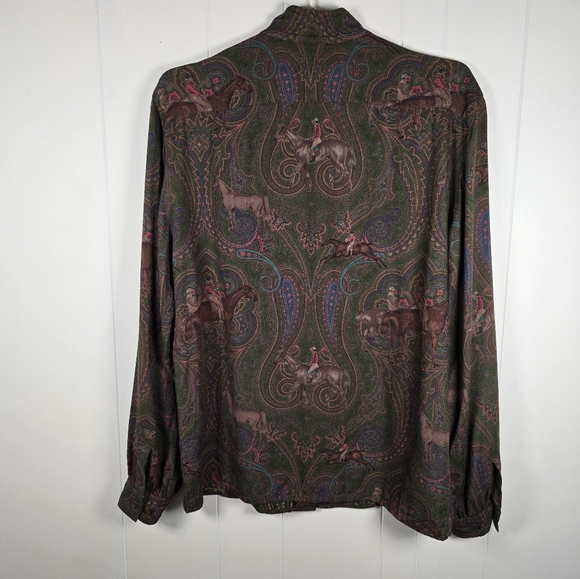 Rare 80's Aigner Paisley Horseback Print Blouse Size 6 - Picture 2 of 10